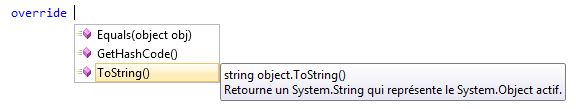 Redéfinition de la méthode ToString sous Visual Studio